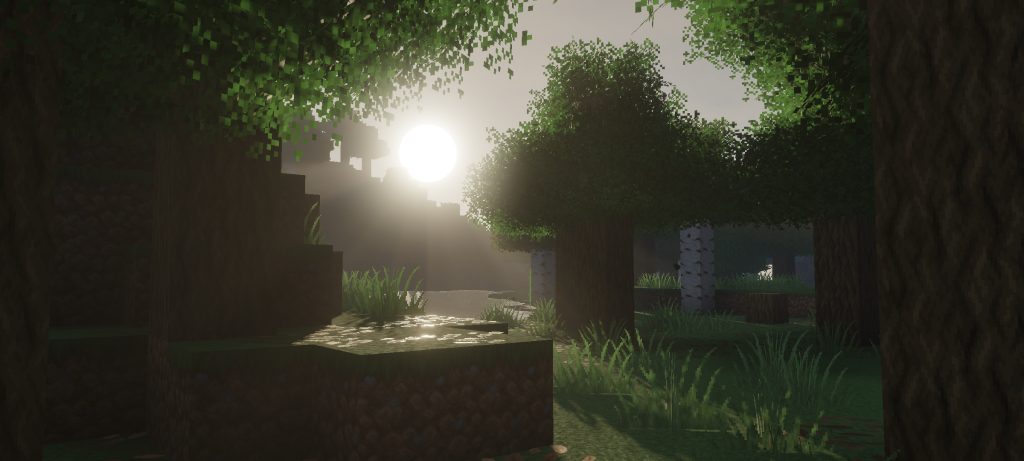 Cherry grove and village house rendered with Mirai Shader in Minecraft Bedrock