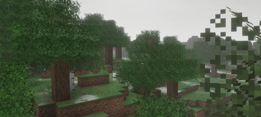 Autumn trees against a blue sky with Mirai Shader atmospheric scattering
